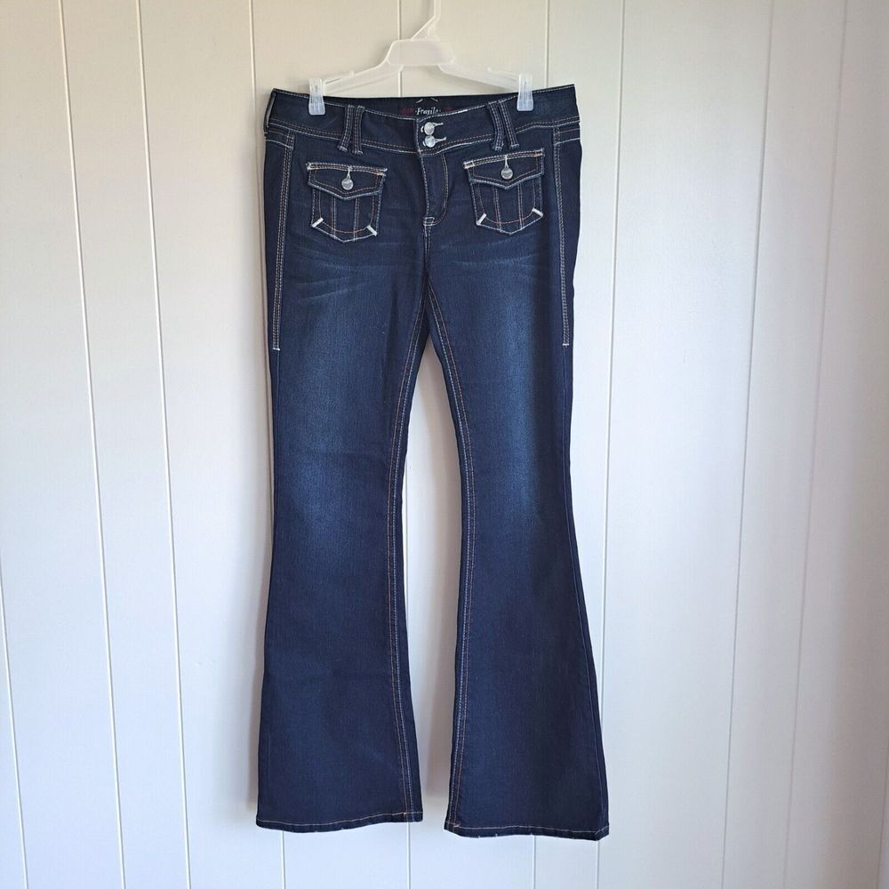 Nice Fragile Size 7 Flap Pocket Boot Cut Denim Da… - image 2